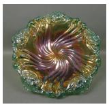 Rare Green Rose Pinweel Ruffled Bowl