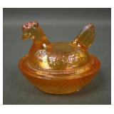 Marigold Carnival Glass Miniature Hen on Nest