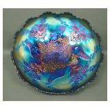 Fenton Electric Blue Stag & Holly Lg ICS Ftd Bowl
