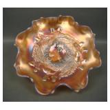 Fenton Amber Opal Acorn Ruffled Bowl