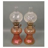 2 Vintage Cranberry Flash Miniature Hobnail Lamps