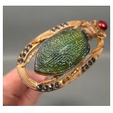 Victorian Jeweled Beetle in Ornate Metal Frame