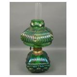 Green iridised  Mini Basletweave & Cable Oil Lamp