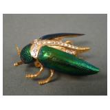Vintage Flying Scarab Beetle Rhinestone Brooch