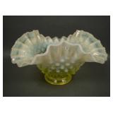 Fenton Topaz Opal Crimped Tri-Cornered Bowl
