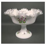 Fenton Violets in Snow Silver Crest Compote