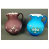 Two Fenton/ LG Wright Decorated Cased Pitchers