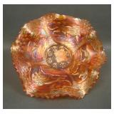 Fenton Dk Marigold Lions Ruffled Bowl