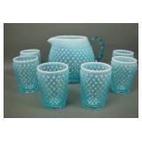 Fenton Blue Opal Hobnail 7 Piece Juice Set