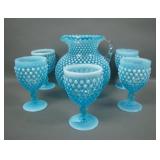 Fenton Blue Opal Hobnail 6 Piece Pitcher Set