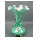 Fenton Charleton Greeen Decorated Vase