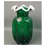 Fenton Green Snow Crest Optic Swirl Vase