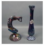 2 Fenton Contemporary Purple Carnival Glass Items