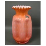 Fenton Coral Overlay Bubble Optic Pinched Vase