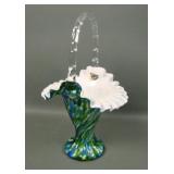 Fanton Vasa Murrhina Green & Blue Crimped Basket