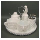 Fenton Hobnail Milk Glass 9 Pc Condiment Ser
