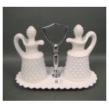 Fenton Hobnail Milk Glass 3 Pc Condiment Set