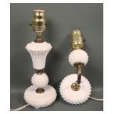 Two Fenton Hobnail Milk Glass Lamps