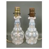 Two Fenton French Opal Coin Dot Boudoir Lamps