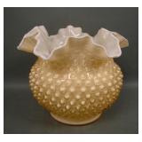 Fenton Yellow Overlay Hobnail Ruffled Vaee