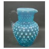 Fenton Blue Opal Hobnail Handled Pitcher