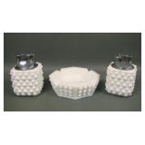 Fenton Milk Glass Hobnail Ashtray & Lighters