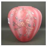 Fenton Satin Rosalene Decorated Ginger Jar/Vase