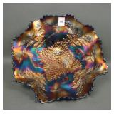 Fenton Blue Dtag & Holly Lg Ftd Ruffled Bowl