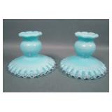 Two Fenton Turqoise Sliver Crest Candle Holders