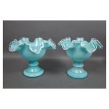 2 Fenton Turquoise Silver Crest Ruffled Compotes?