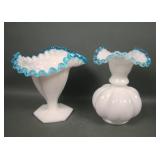 Two Fenton Aqua Crest  Ruffled Vases