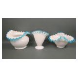 Three Piece Fenton Aqua Crest Vase Lot