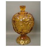 LE Smith Amber Moon & Stars Covered Compote