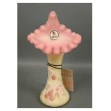 Fenton Satin Burmese Decorated JIP Crimped Vase