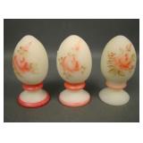 Three Fenton Burmese Decorated Eggs