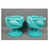 Two Fenton Sage Mist Desert Blossom Candle Holders