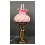 Fenton Satin Rosalene Candy Cane Swirl Lamp