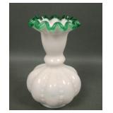Fenton Emerald Crest Beaded Melon Rib Vase