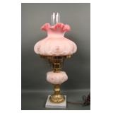 Fenton Satin Rosalene Aster Decorated Lamp