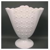 Fenton Milk Glass Daisy & Button Fan Vase
