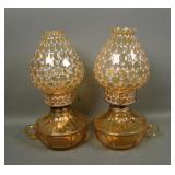 Two Vinatge Fostoria Coin Amber Oil Lamps