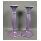 Two Cambridge Helio Purple Candlesticks
