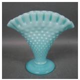 Fenton Turquoise Hobnail Minature Fan Vase
