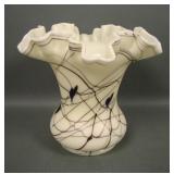 Fenton Barber Custard Hanging Hearts Ruffled Vase