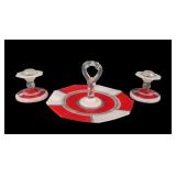1930's 3- Piece Art Deco Server & Candle Holders