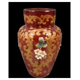 Mosser Cranberry Enameled Decorated Cabinet Vase