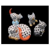 Four Piece Herend Porcelain Hand Painted Cats
