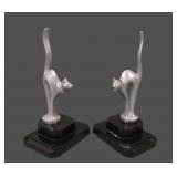 Two 1920's Art Deco Metal Stylized Cat Bookends
