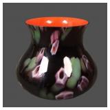 1930's Czech Kralik Black/ Red Millefiori Vase