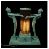 1930's Frankart Green Dbl Nude Figural Table Lamp